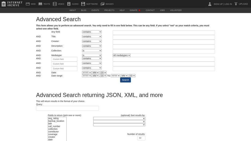 Internet Archive Advanced Search