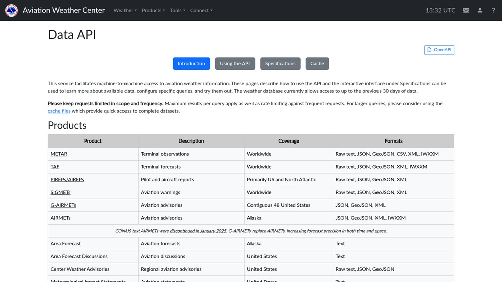 Aviation Weather Center Data API