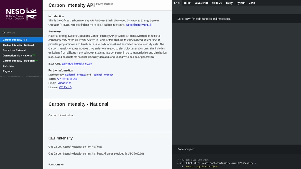 Carbon Intensity API (GB)