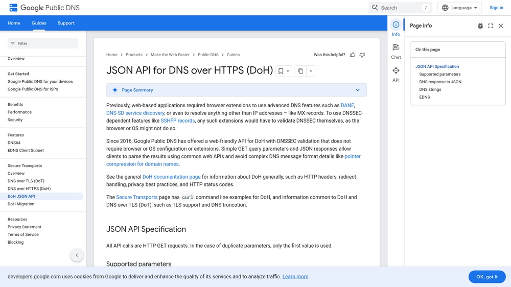 DNS over HTTPS (Google Public DNS)
