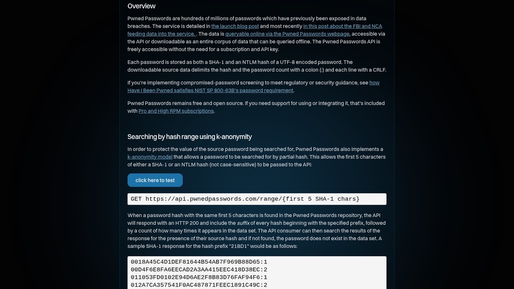 Pwned Passwords API